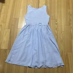 新品☆コムサイズム　サックス　シアーチェックワンピース160㎝