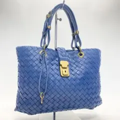 【美品】ボッテガヴェネタ ブルー トートバッグ ハンドバッグ イントレチャート