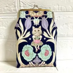 ハンドメイド　縦長がま口ポーチ　ジョリーフルール　猫のサーカス