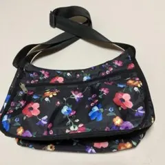 レスポートサック　ショルダーバッグ　フラワー　花柄　ブラック