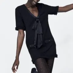 【新品】 ZARA ツイード Vネック ミニワンピース M