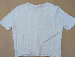 ホワイト ケーブルニット 半袖セーター