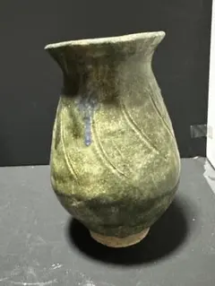 緑釉 手作り花瓶 壺型フラワーベース 20cm 和モダン インテリア