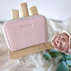 新品・未使用品☆本革 コンパクト ラウンドファスナー ミニ財布 ピンク 二つ折り