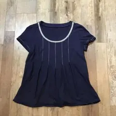 値下げ　美品　ESSENTIEL ネイビー 半袖カットソー ラメライン装飾のサムネイル