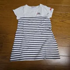 Miki House 半袖ワンピース 100cm 白紺ストライプ