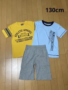 イエロー・水色Tシャツとグレーショートパンツセット