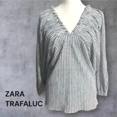 ZARA TRAFALUC チェック柄 フリル Vネック長袖 トップス S ザラのサムネイル