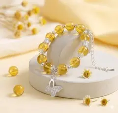 ブレスレット ハンドメイド フリーサイズ シルバー イエロー 蝶々