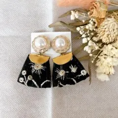 [56]ブラック インド刺繍リボン ハンドメイド イヤリング