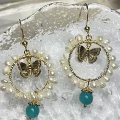 天然淡水パール　ピアス 揺れるタイプ　フープ　No.AG18