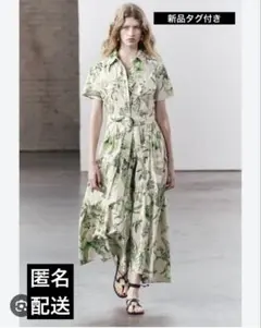 『新品タグ付き』Zara フローラルプリント 半袖シャツワンピース　Sサイズ