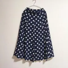 ドット　水玉　ロングスカート　ネイビー×ホワイト