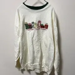 ヴィンテージ【L】刺繍 スウェット ダブルネック　クリスマスゆるダボグランマ