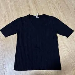 HK WORKS LONDON ブラック Vネック 半袖ニット M