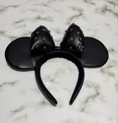 ミニーマウス 黒カチューシャ スタッズ付き レザー