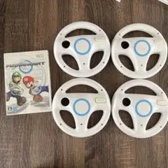任天堂　Wii WiiU ハンドル　マリオカート　ホワイト　4個セット　ソフト付