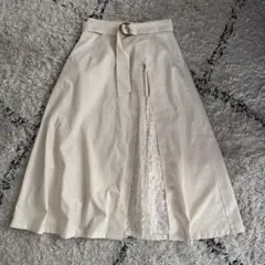 GRL ベルト付き花柄レースプリーツスカート アイボリー　M