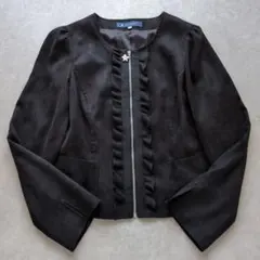 美品✨ エムズグレイシー ノーカラージャケット フリル スエード 38 ブラック