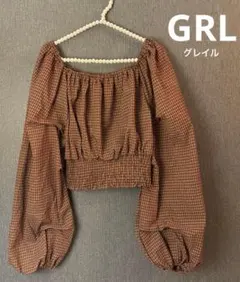GRL グレイル チェック柄 パフスリーブ クロップドトップス ブラウス Mのサムネイル