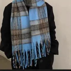 【即購入】　大判　マフラー ストール　ブロックチェック　ポリエステル
