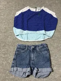 夏服100cmまとめ売り　ユニカのトップとH&Mのデニムショートパンツセット