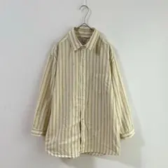 4499 サニーレーベル　リネンシャツ　ストライプ　麻　クリームイエロー　Ｍ