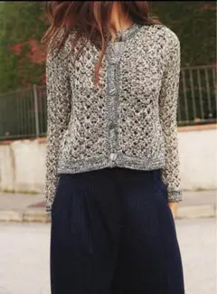 ZARA オープンニット メタリックスレッド カーディガン