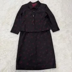 花柄　セットアップ　ジャケット　スカート　ブラック　ボルドー　M相当