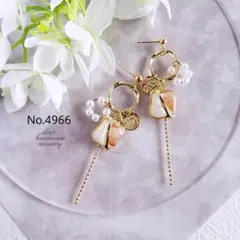 No.4966　❤︎2色のぷっくりチャーム　くすみピンクロングピアス/イヤリング