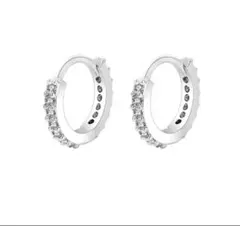 シルバー フープピアス ストーン付き 10mm