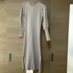 ViSベージュ リブニット ロングワンピース S