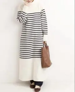 IENAイエナ　BIGニットワンピース ボーダー オフホワイト