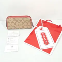 【美品】COACH コーチ シグネチャー柄 PVC レザーポーチ
