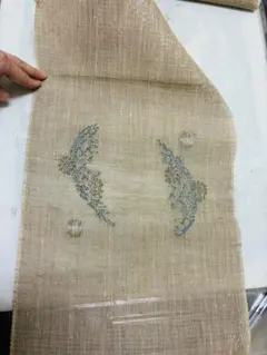 名古屋帯　夏帯　博多織　ベージュ　正絹　刺繍入り　着物反物　帯　浴衣反物