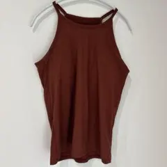 ブラトップ タンク 茶色 リブ キャミソール カップ付 厚手 大きめ【2XL】