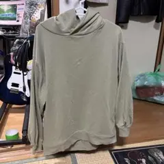 カーキ フード付き ルーズフィットパーカー