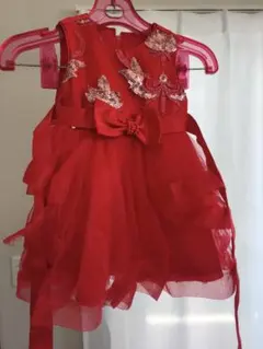 赤いフリルドレス フォーマル　ベビードレス　結婚式　パーティ　お呼ばれ　発表会