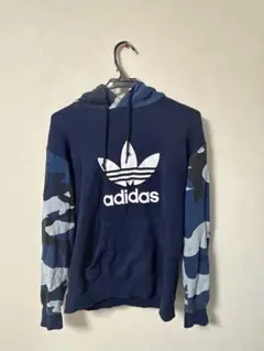 adidas ネイビー 迷彩 フード付きパーカー M
