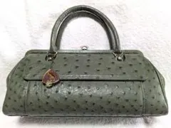 高級 オーストリッチ ハンドバッグ ショルダーストラップ付 グリーン36万円 オーストリッチ ハンドバッグ 2WAY ショルダーストラップ付 グリーン36