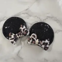 ディズニー ミニー ヘアクリップ 黒 スパンコール ヒョウ柄