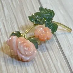【美品】珊瑚の薔薇/桜 翡翠 ブローチ