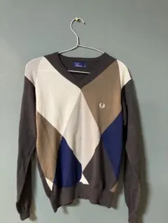 FRED PERRY ダイヤモンドパターン Vネックセーター XS