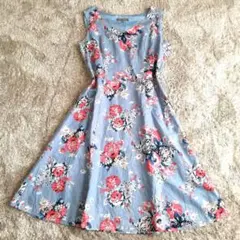 ローラアシュレイ リネンブレンド 花柄 ワンピース 大きいサイズ ノースリーブ