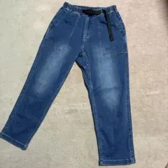 デニムブルー ウエストゴム ベルト付きパンツ