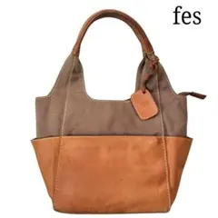フェス キャンバス×レザー トート カーキブラウン キャメル
