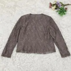 a1415【長袖ブラウス】総レース ブラウン M 花柄 透け感なし 春◎ お洒落