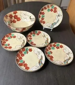透鉢 深鉢 菓子鉢 ボウル 紅葉 白梅 京焼 銘々皿 工藝品 陶器 食器セット