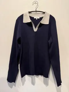 GLOBAL WORK ネイビー ベージュ ポロニット L