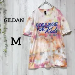 ギルダン タイダイ染めＴシャツ クルーネック半袖 M 桃橙白 綿 夏フェス海